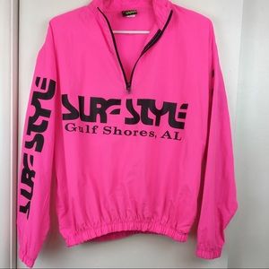 Vintage 90s Surf Style Hot Pink Windbreaker OS
